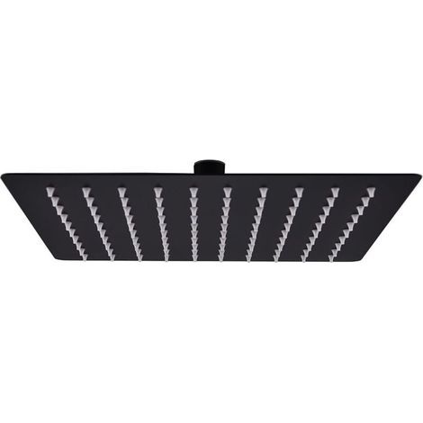 Pomme de Douche Pluie Pulvérisateur Pommeau de Douche Tête de Douchette Accessoire de Salle de Bain Acier Inoxydable 20x20 cm Carrée Noir (1/5)