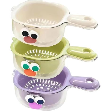 Ensemble de 3 pièces - corbeille à fruits - égouttoir - avec poignée - idéal pour laver les fruits et légumes en cuisine - Vert, violet, blanc (1/5)