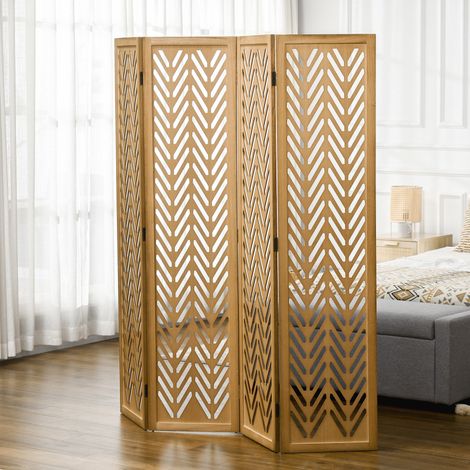 Paravent en bois ajouré séparateur de pièce closion intérieur pliable 4 panneaux en bois 160 x 170 cm naturel