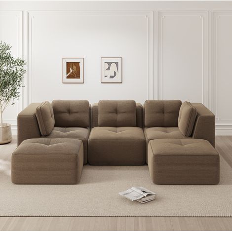 Modulares Ecksofa aus Cord 297x177x69 Braun OKMYHOME (1/5)
