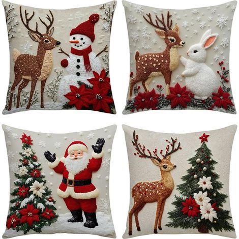 Housses De Coussin Décoratif De Noël - Housse De Coussin Rouge Et Doux - (1/5)