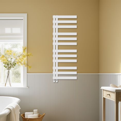 Designer Oval Column Heated Towel Rail Bathroom Ladder Radiator Vertical Rads 1200x450mm White