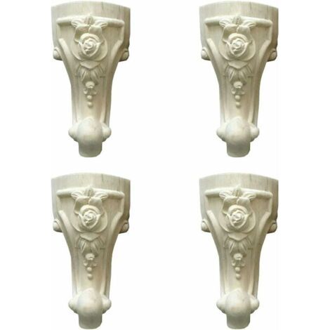 4 Pièces Pieds de Meuble Sculptés en Bois, 6 Pouces/15 cm en Bois Massif Jambes de Meubles, Table Meubles Jambe Canapé Pieds, Style Européen Sculpture sur Bois Coin Applique Meubles Décor