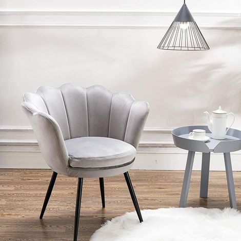 Wahson Fauteuil en Velours, Coquillage avec Fauteuil de Salon Moderne Chaise in velluto,per la camera da letto e il soggiorno, Grigio (1/5)