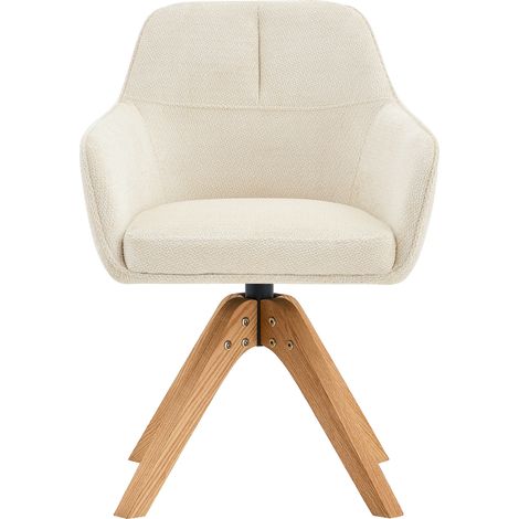 Lot de 2 chaises de salle à manger pivotantes 360°, en tissu beige respirant, avec accoudoirs et pieds en bois clair, style moderne – CHICFURN (1/5)