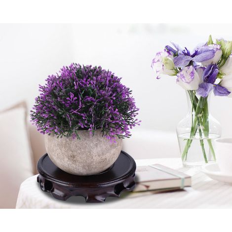 Vase, aquarium, base ronde, théière en terre cuite violette, ornement en pierre de forme irrégulière, pied de théière, support pour brûleur d'encens en bois massif