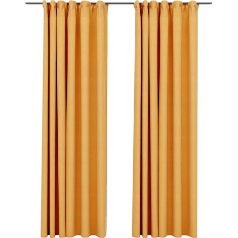 Rideaux occultants aspect lin et crochets 2 pcs Jaune 140x245cm
