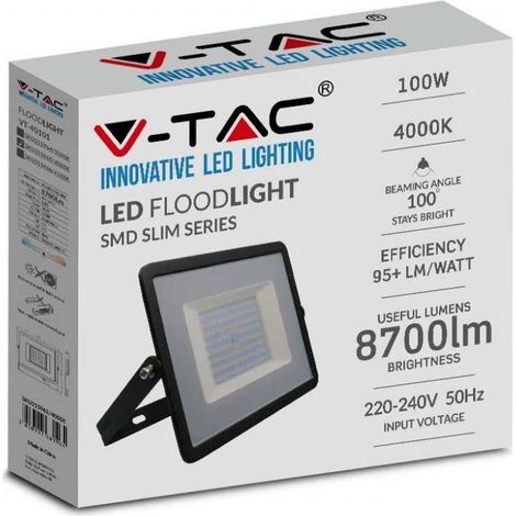 V-TAC OPTONICA NERO FARO FARETTO LED SMD 10W 20W 30W 50W 100W SLIM DA ESTERNO IP65 100w,Luce naturale 4000k (1/5)