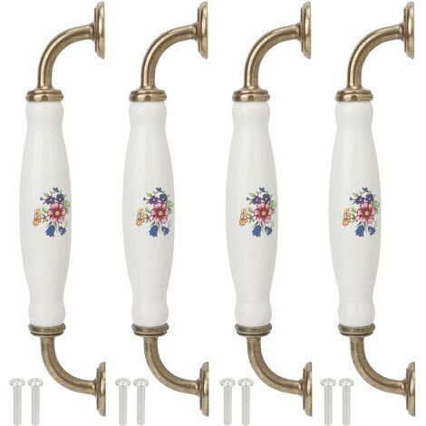 Lot de 4 poignées en céramique vintage blanc Entraxe 160 mm Poignée en alliage de zinc pour tiroirs et armoires Installation facile