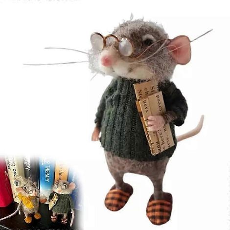 Souris en feutrine aiguilletée (verte), décorations d'hiver, de Noël et d'Halloween faites main. (1/2)