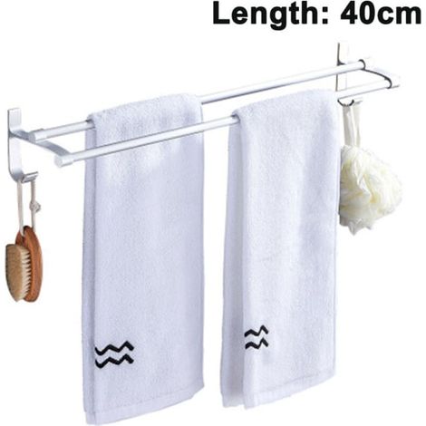 Porte-serviette double barre 40 cm, fixation sans perçage, noir, support mural pour salle de bain, WC, crochet à serviettes robuste, ensemble de 2 barres, design moderne (1/5)