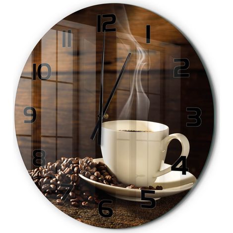 Horloge Murale Ronde Sans Cadre en Verre Trempé Silencieuse et Moderne Tasse de café fi 60 cm (1/5)