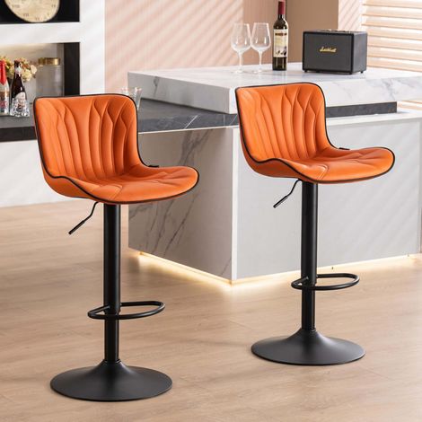 Barhocker 2er Set, drehbar & höhenverstellbar, Kunstleder, orange (1/5)