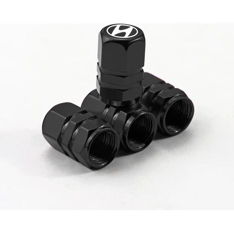 (Noir C) 4 bouchons de valve de pneu en métal pour voiture, compatibles avec I30, I20, IX35, I40, Tucson, Getz, Sonata, Veloster, Elantra, Solaris, Creta, Accent et Santa Fe (1/5)