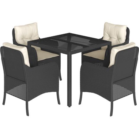 Maison Exclusive - Set da Pranzo da Giardino 5 pz Nero con Cuscini in Polyrattan (1/5)