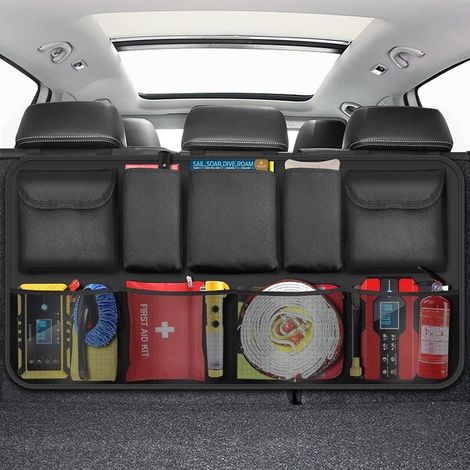 Organizer of trunk for car to 9 pockets Fabric Oxford 600D Storage suspended for SUV and breaks Installation quick (1/5)