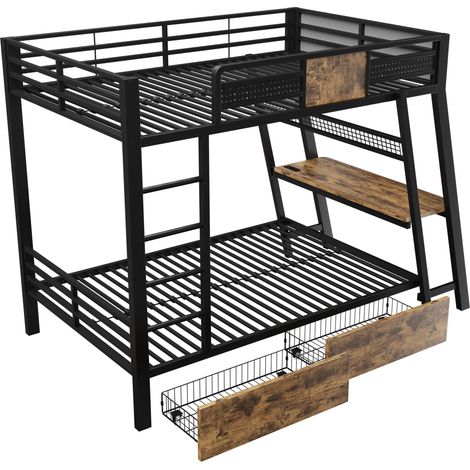 Lit mezzanine métallique 90x200 cm avec bureau gaming, LED et rangement, noir (1/5)
