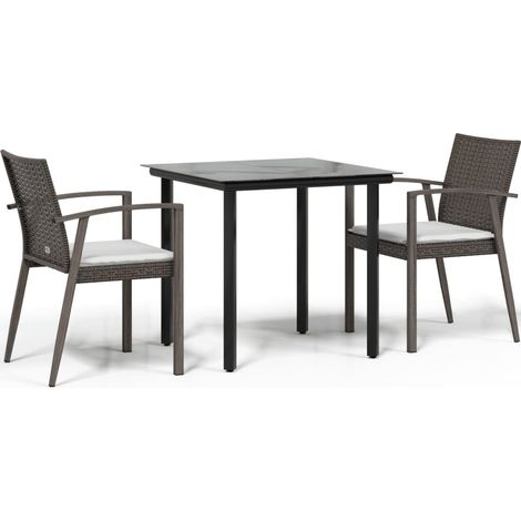 Ensemble à manger de jardin 3 pcs,Salon de jardin coussins résine tressée acier CFW39033 (1/5)