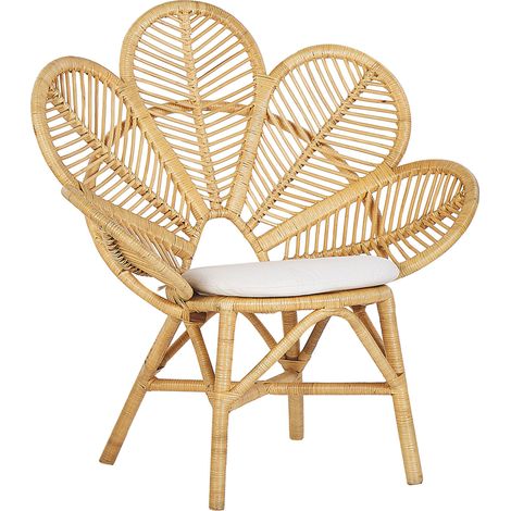 Silla pavo real de ratán beige natural 107 cm cojín asiento algodón Florentine (1/5)