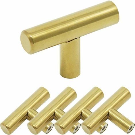10 Stück T-förmige Griffe für Küchenschranktüren, Schubladen und Schlafzimmermöbel, Gold (1/4)
