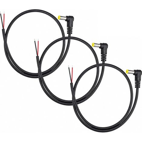Câbles d'alimentation DC 5,5 x 2,1 mm 90 Degrés Câble de Réparation, Angle Droit Mâle vers Fil Nu, Adaptateur Alimentation pour Caméra CCTV, Routeur, Écran LED, 1,5 m (1/5)