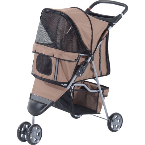 Poussette pliante pour chiens et chats jusqu'à 10 kg, avec coussins, fenêtres en treillis, porte-gobelet, sac de rangement