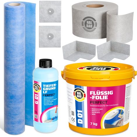 HALBAU Dichtset für Duschabdichtung Bad Abdichtung Dichtband Flüssigfolie 7kg H501