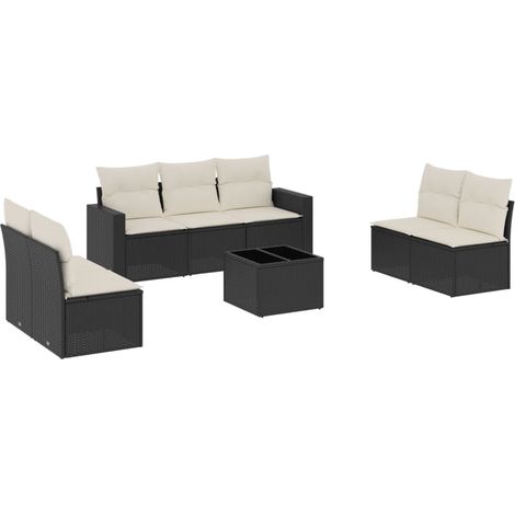 Salon de jardin 8 pcs avec coussins noir résine tressée (1/5)