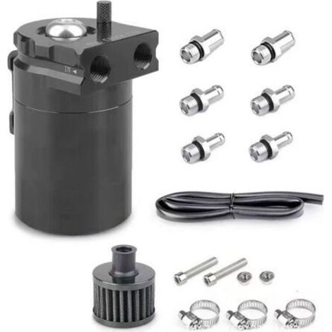 Kit universel pour réservoir d'huile, réservoir de récupération d'huile en aluminium poli, réservoir d'huile avec filtre à air et tuyau, pour moteurs de voitures automobiles (1/4)