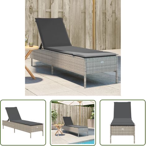 The Living Store Sonnenliege mit Auflage Hellgrau Poly Rattan - Sonnenliege - Gartenliege - Relaxliege - Poolliege - Outdoor Lounge Chair (1/5)