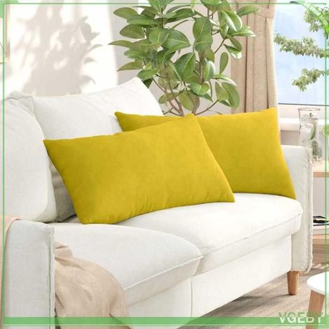 2 coussins canapé jaune, velours côtelé 80 x 40 cm, housses amovibles, décoration salon contemporain (1/5)