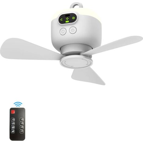 Ventilateur de plafond avec éclairage,Ventilateur de camping portable,USB (8000 mAh), avec télécommande et minuteur, diamètre de 27 cm (1/5)