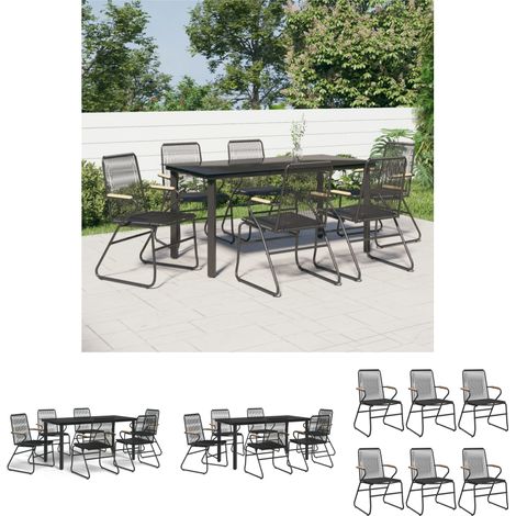 Essplatz im Freien - vidaXL 7-tlg. Garten-Essgruppe Schwarz PVC-Rattan - Gartenmöbel Schwarz (1/5)