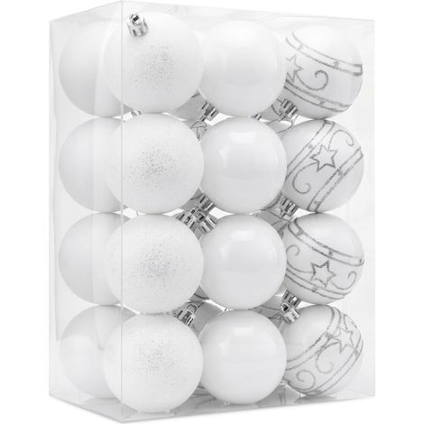 CASARIA® Christbaumkugeln Ø 6cm Kunststoff matt glänzend Christbaumschmuck Anhänger Weihnachtsbaumkugeln Weihnachtsdeko Weihnachtsbaum Weiß 24er Set (1/5)