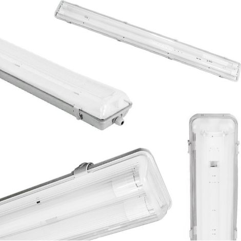 TrAdE Shop Traesio - Plafoniera Doppia Per Tubi Led T8 In Plastica Da 150cm Trasparente Impermeabile - (1/5)