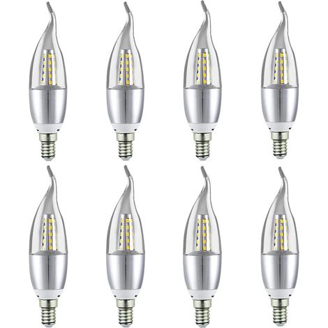 Paquete de 8 bombillas LED E14 de 7W de bajo consumo, para lámparas tipo vela, focos, lámparas de araña, hoteles y decoración de interiores, luz blanca cálida.