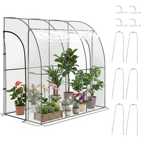 Serre adossée de jardin et balcon, bâche PVC renforcée transparente, 2 portes enroulables, dimensions 214x118x212 cm, idéale pour culture sous abri. (1/5)