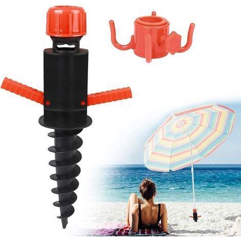 Bodenhülse für Sonnenschirm, Bodenanker für Sonnenschirm, Schraub-Bodenhülsen mit Griffen, Schraubhülse für Strand/Sand/Rasen/Boden, für Stangen von 22 bis 32 mm (1/5)