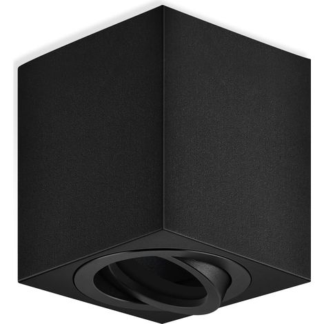 Spot GU10 en Saillie Noir, 80x84mm Spot Plafond Carré, Orientable 30°, Plafonnier 230V avec Douille GU10, Spot de Surface en Aluminium, Sans Ampoule, 1 Pièce (1/5)