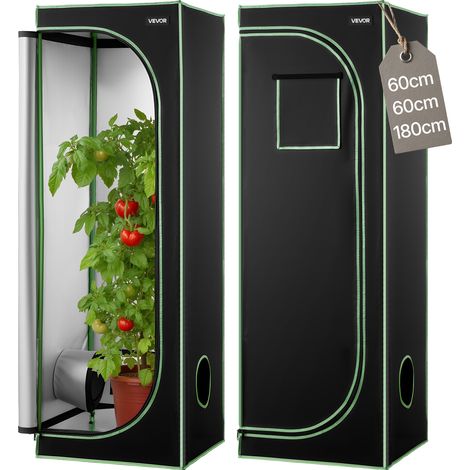 VEVOR Chambre de Culture, 60 x 60 x 180 cm, Tente de Culture Plantes deInterieur, avec Fenetre deObservation, Plateau de Sol, Fermeture Eclair, Mylar 600D Hautement Reflechissant, pour Fleurs Legumes