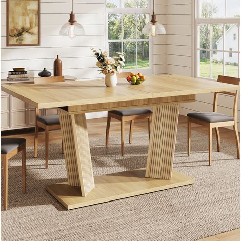 Mesa de comedor extensible 160x80x76 cm en MDF y metal, marrón - MEUBLIV (1/5)