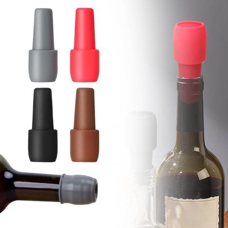 Bouchons de bouteille de vin, lot de 4, en silicone, rouge, noir, gris et marron, réutilisables (4 articles)-AquaForge (1/5)
