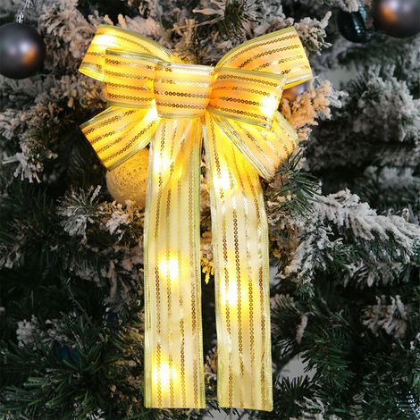 Leuchtender Weihnachtsschleifen-Anhänger mit Schneeflocken- und Elchmotiv, bedruckt mit LED-Schleife für Weihnachtsbäume (1/5)