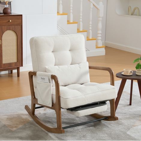 Fauteuil à bascule avec repose-pieds, dossier réglable 3 positions, beige (1/5)