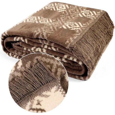 Coperta in cotone 150x200 con frange, motivo a quadri classico, marrone e beige (1/5)