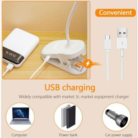 Lampe de Bureau Pince Lampe de Lecture USB Rechargeable Portable, Lampe de Bureau Commande Tactile avec Gooseneck (1/4)