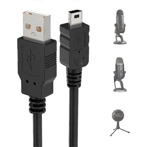 Câble microphone USB pour Blue Yeti, câble d'alimentation de 2 m pour microphone Yeti, câble USB-A vers mini-USB pour microphone USB Blue Yeti, circuit intégré Blue Snowball (1/4)