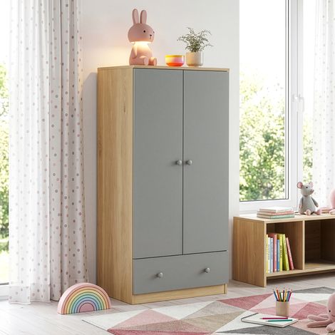 Armoire enfant Beldinupp avec tiroir 123 x 60 x 40 cm effet chêne gris [en.casa] (1/5)