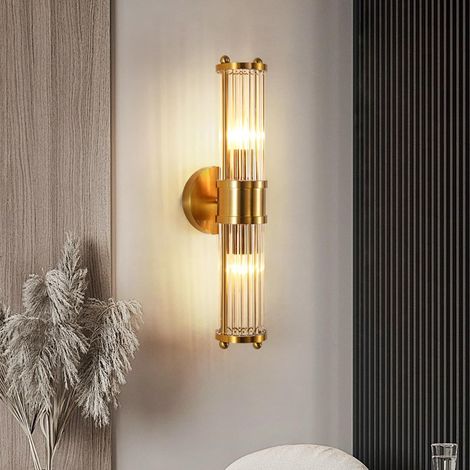 Applique Murale Doré Intérieure Vintage, Lampe Murale Verre E14 Moderne, Applique Art Deco pour Salon Chambre Chevet Couloir [Classe énergétique F] (1/5)