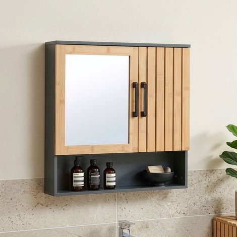 Spiegelschrank Svanes 58x56x13 cm Dunkelgrau/Natur [en.casa] (1/5)